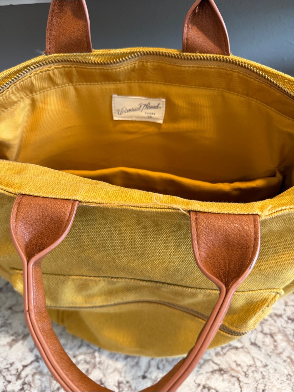 Universal Thread Yellow Canvas Laptop Tote with Brown Handles